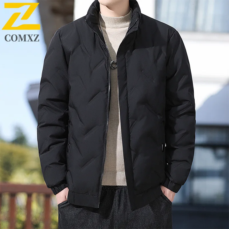 

COMXZ Мужская зимняя куртка с воротником-стойкой в корейском стиле, теплая тканевая стеганая куртка для путешествий, повседневное пальто для отдыха, морозостойкое стеганое пальто