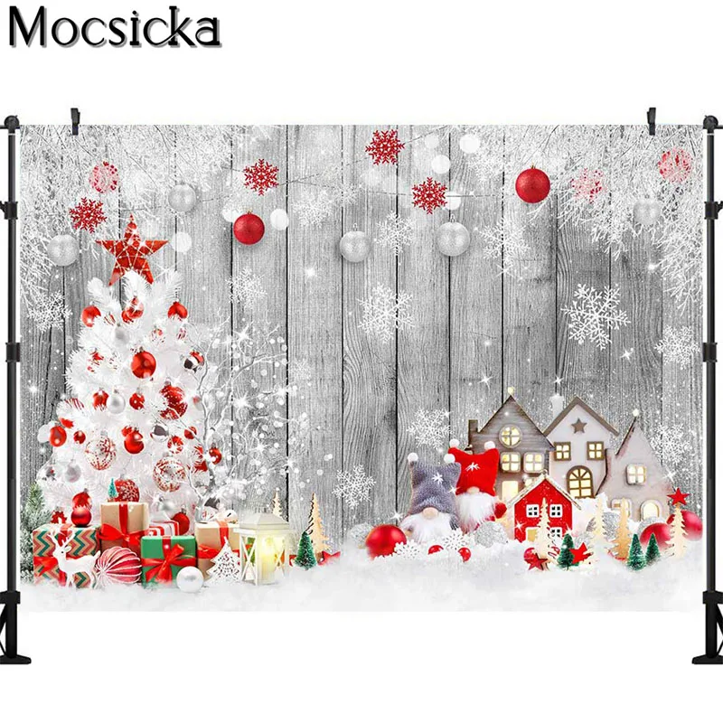 Christmas Photography Backdrop Snowflake Xmas Rustic Wooden Background for Kids Portrait Photo Studio Booth Photographic Props