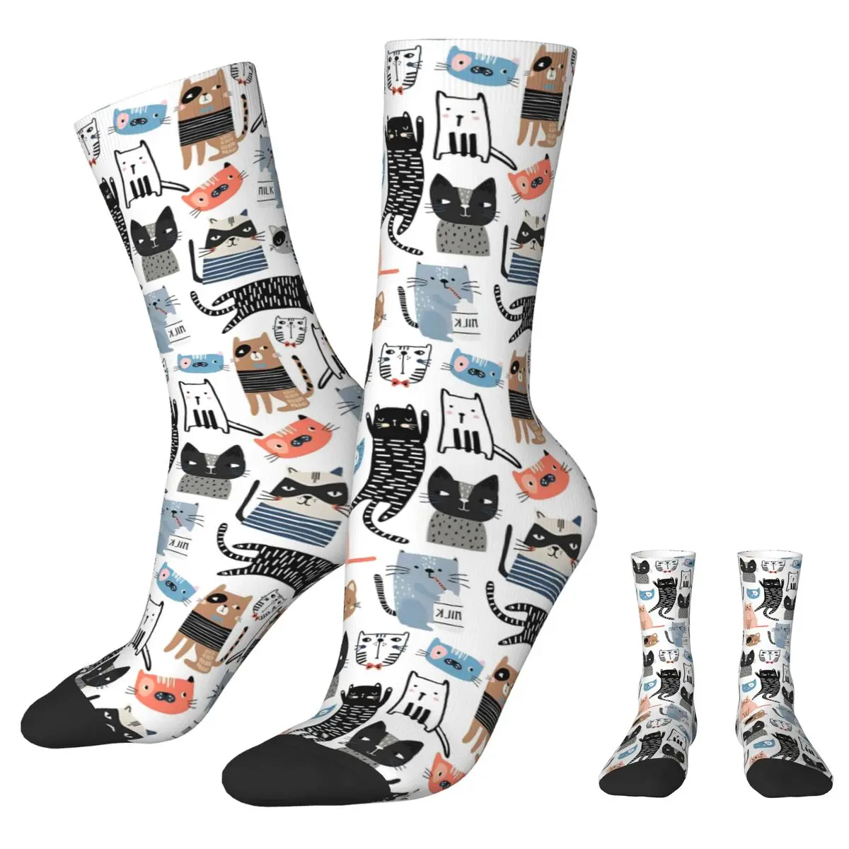 Colorful Lovely Animal Cartoon Cat Milk Soccer Socks Cute Polyester Long Socks for Unisex Breathable