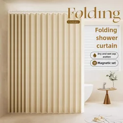 Shower Curtain Set, Accordion Shower Curtain, No Punch Installation Bathroom Invisible Divider Curtain Waterproof Fabric