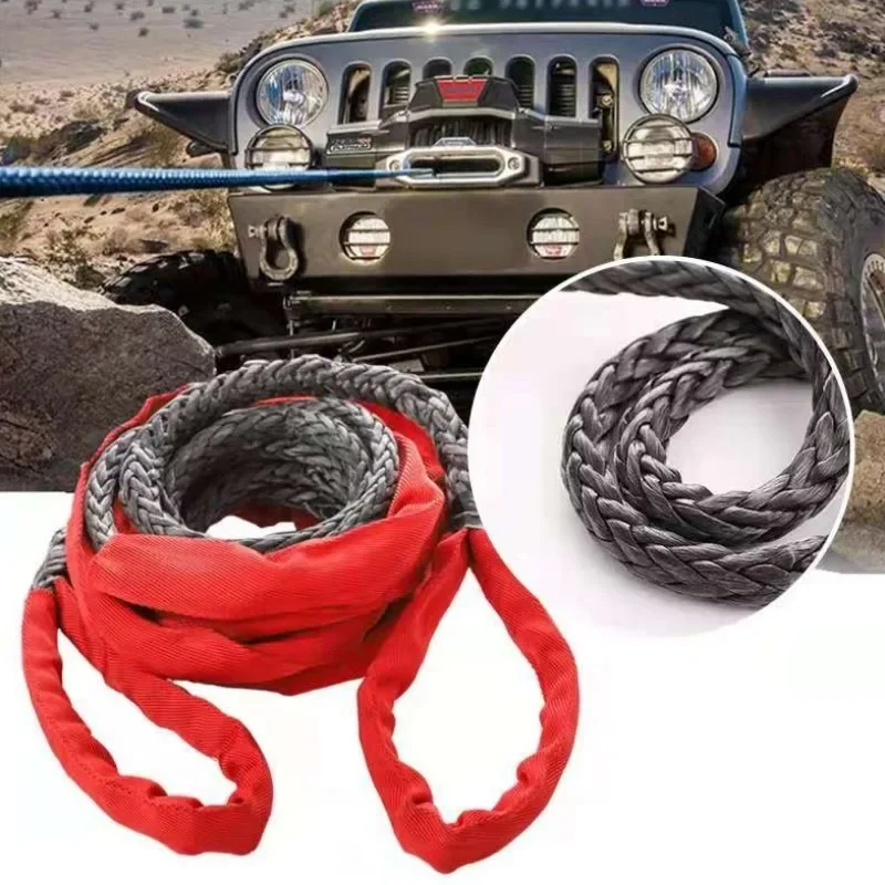 2Pcs19800 LBs 9MM X 6M حبل ونش صناعي مع قدرة كم واقية للشاحنة، ملحقات ونش المركبات 4WD والطرق الوعرة