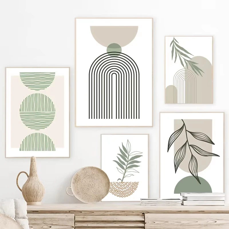 Green Line Leaving Geometric Abstraction Bohemian Modern Wall Art Oil Painting Nordic Posters and Prints Home Decoration Murals