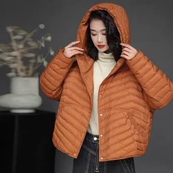 Autumn Winter Women Ultra Light White Duck Down Jacket Solid Large Size Hooded Puffer Coat Batwing Sleeve Down Jacket for Women