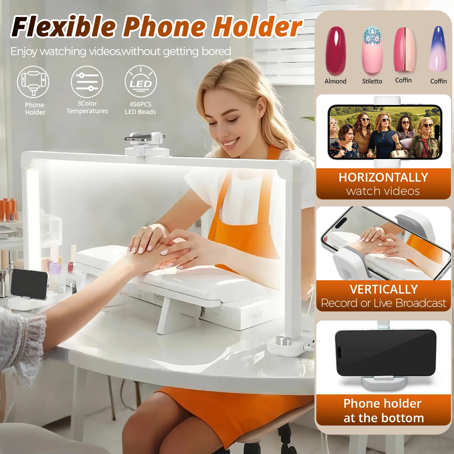 네일 속눈썹 연장을위한 하프 문 LED 램프 문신 접이식 디밍 따뜻한/흰색 독서 뷰티 데스크 램프 (전화 클립 포함)