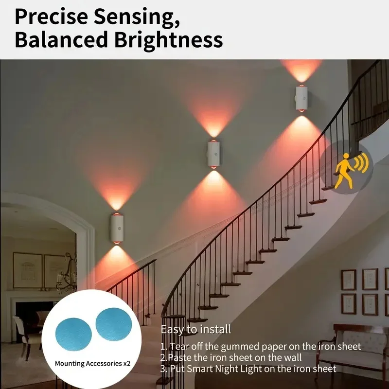 Lampada da parete con sensore di movimento a LED Lampada da parete Luce RGB Decorazione domestica Luce notturna su e giù Ricaricabile per l'arredamento del portico delle scale