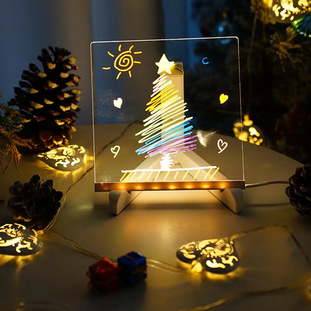 USB LED Night Light for Children, Erasable Message Note Board, Lâmpada com Suporte, Prancheta, Presentes de Natal para Crianças