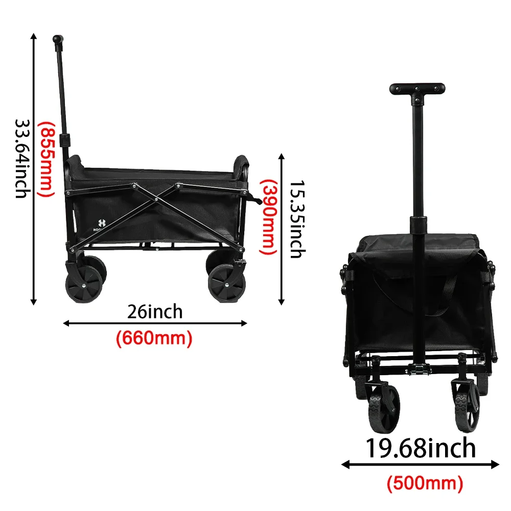 

Black Collapsible Folding Utility Beach Wagon Cart Heavy Duty Large Capacity Fold Wagon Outdoor Trolley Portable Camping Cart