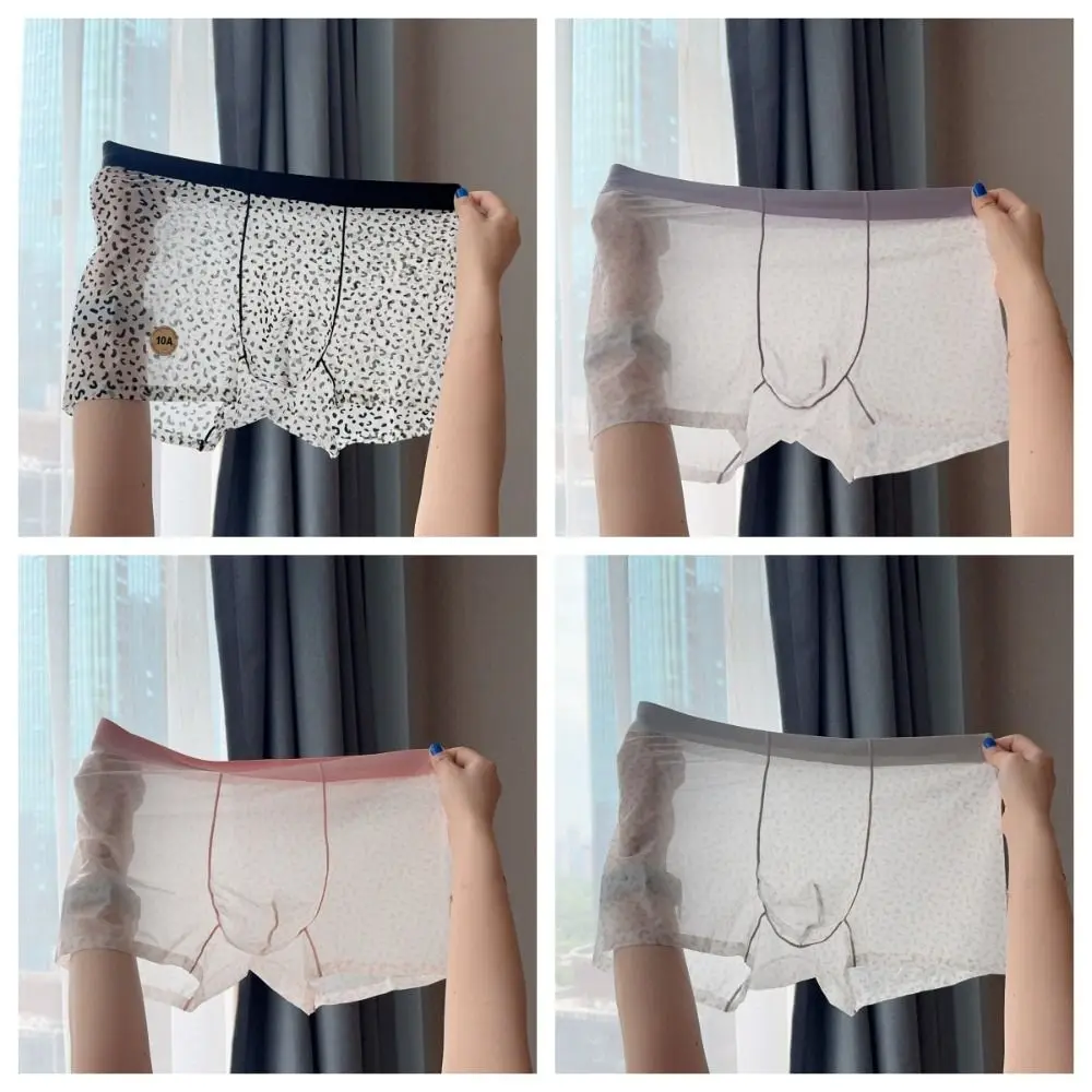 

Simple High Waist Men Boxer Briefs Breathable Quick Dry Ice Silk Underpants Cool Feeling Transparent Underwear for Men Summer