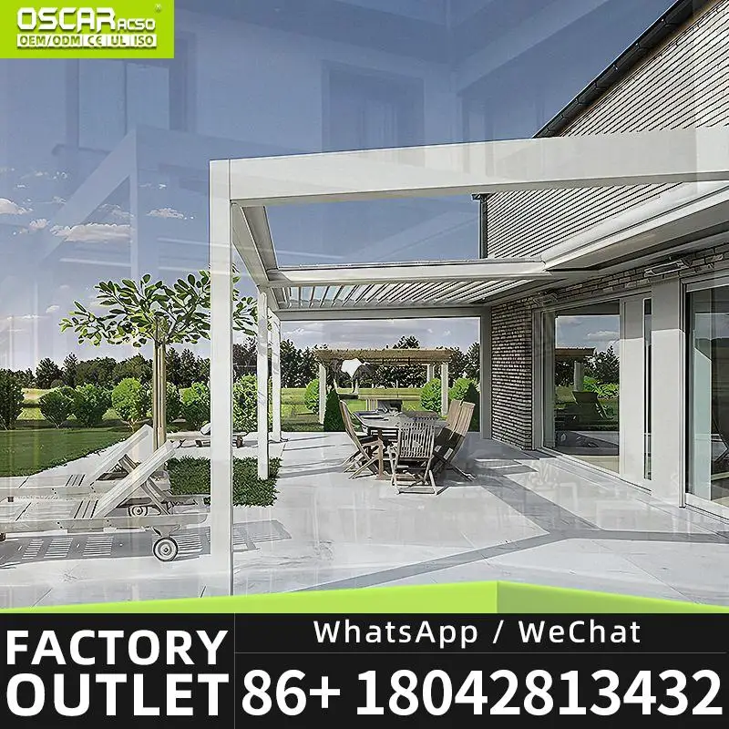 Adjustable Outdoor Aluminum Pergola with Retractable Roof Luxury Motorized Garden Balcony Pavilion Louver Pergola