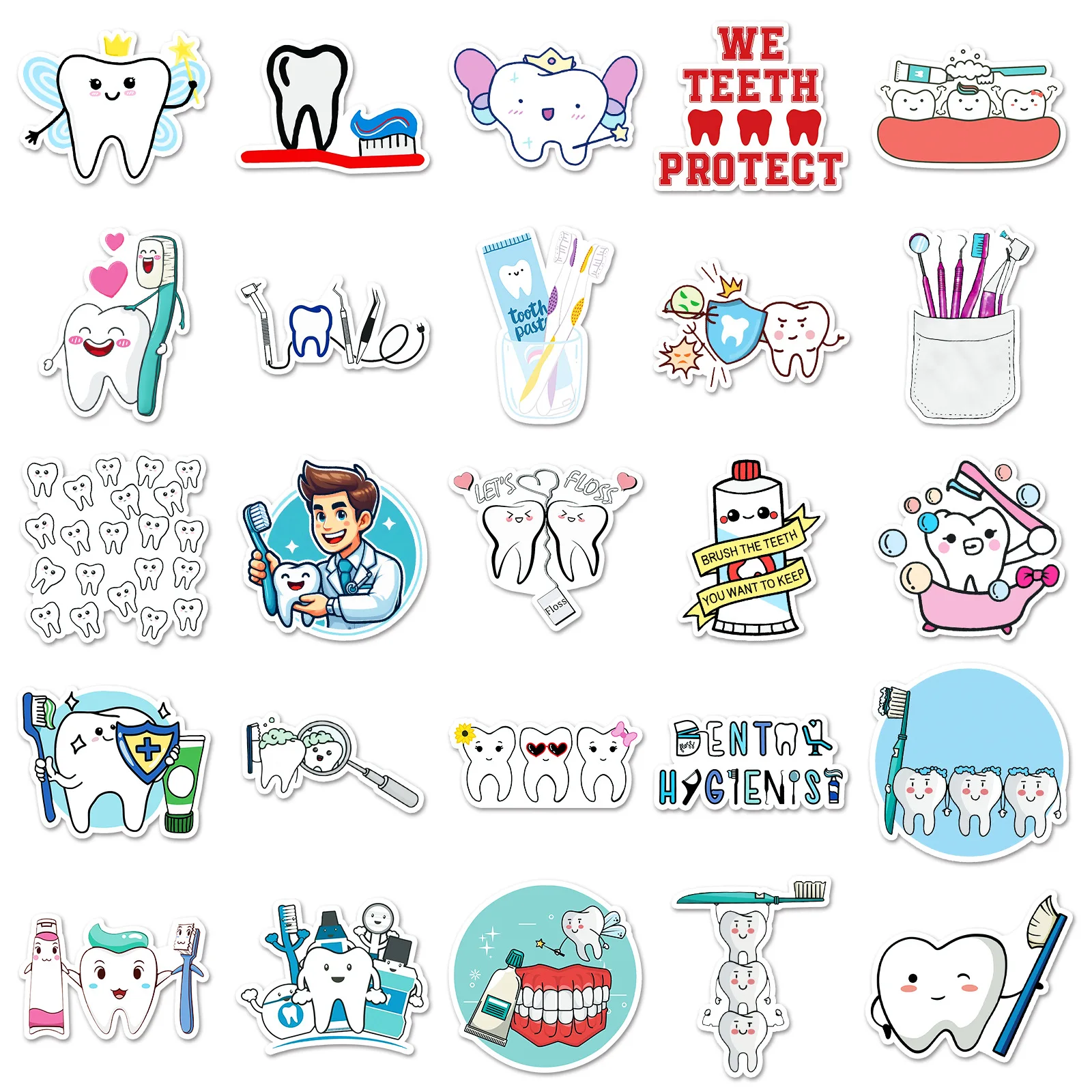 50pcs Cartoon Teeth Care Series Graffiti Stickers Suitable for Helmet Desktop Wall Decoration DIY Sticker Package Wholesale