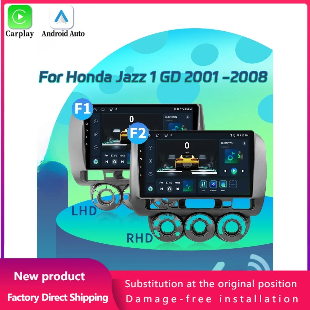 For Honda Jazz 1 GD 2001-2008 Android 14 Car Radio Multimedia 4G GPS Navigation Wireless Bluetoot CarPlay Touch Screen Stereo