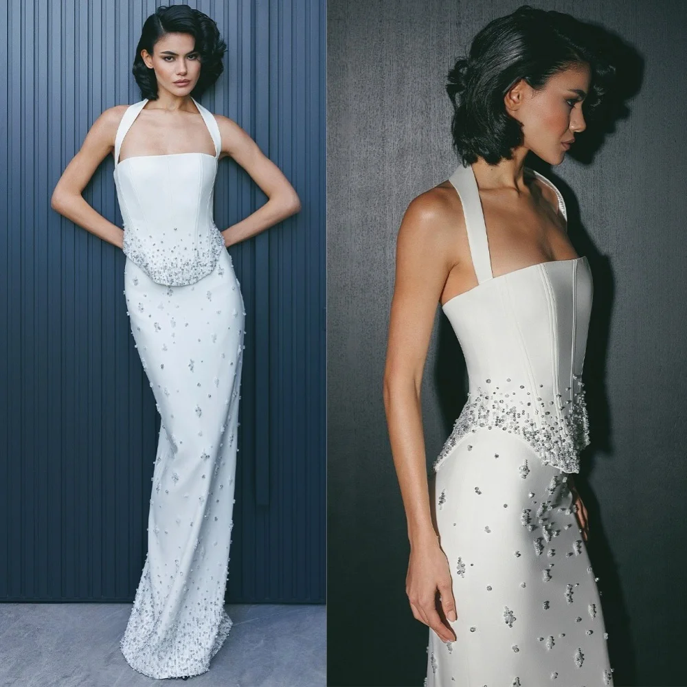 

Customized Fashion Elegant Jersey Sequined Straight Halter Long Dresses Bespoke Occasion Formal Casual