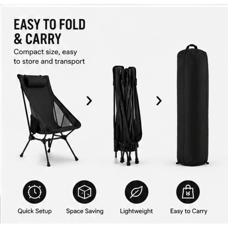 Folding Portable Camping Lounge Chair with Headrest, Durable Aluminum Frame Lightweight Seat for Fishing Picnic Outdoor Trip - view 6