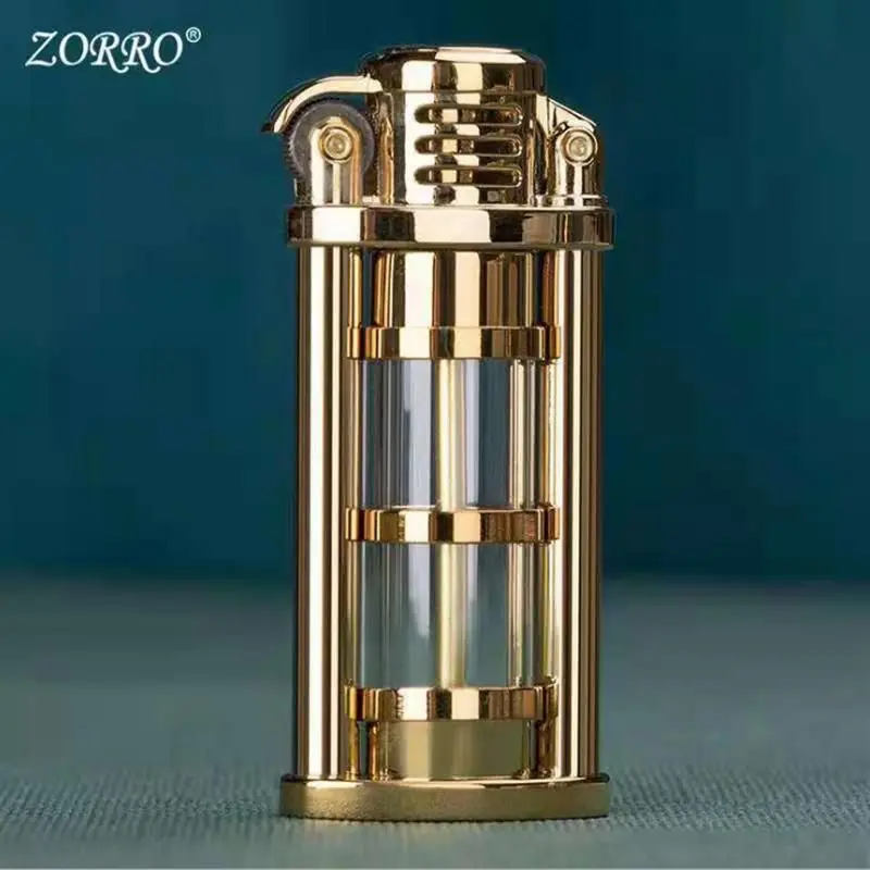 ZORRO Original Retro Metal Grinding Wheel Kerosene Lighter Transparent Fuel Tank Mini Cigarette Lighter Outdoor Survival Lighter