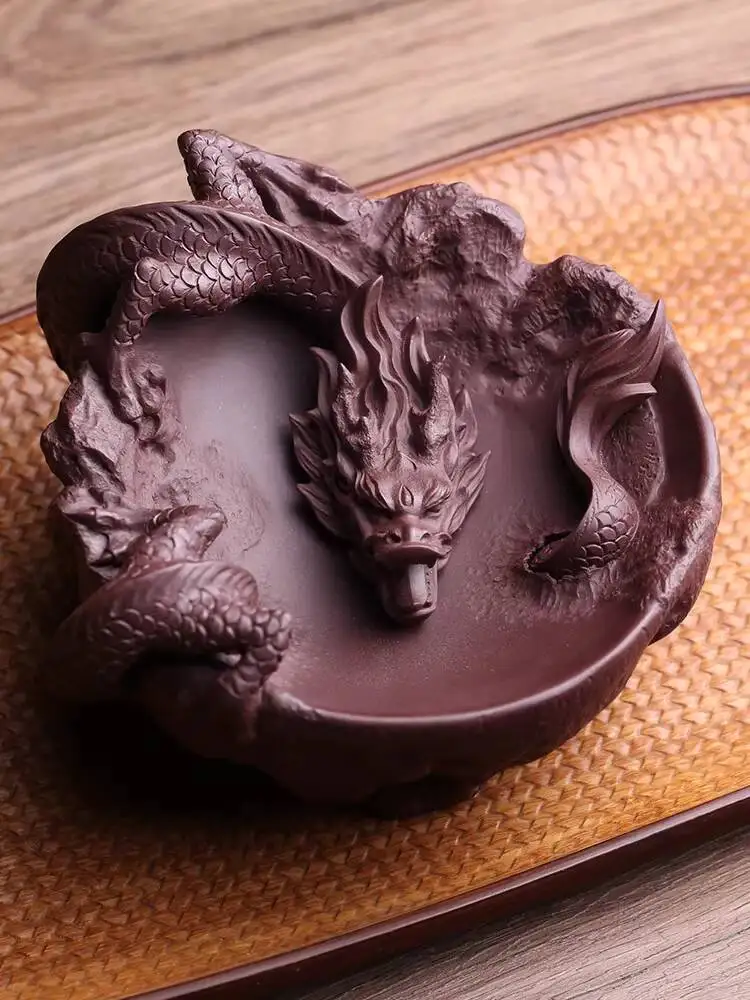 Yixing Original Purple Clay Master Cup Dragon Soars Across The Sea Tasting Cup, Famous Artist Liu Fengjun's Pure Handmade Kung