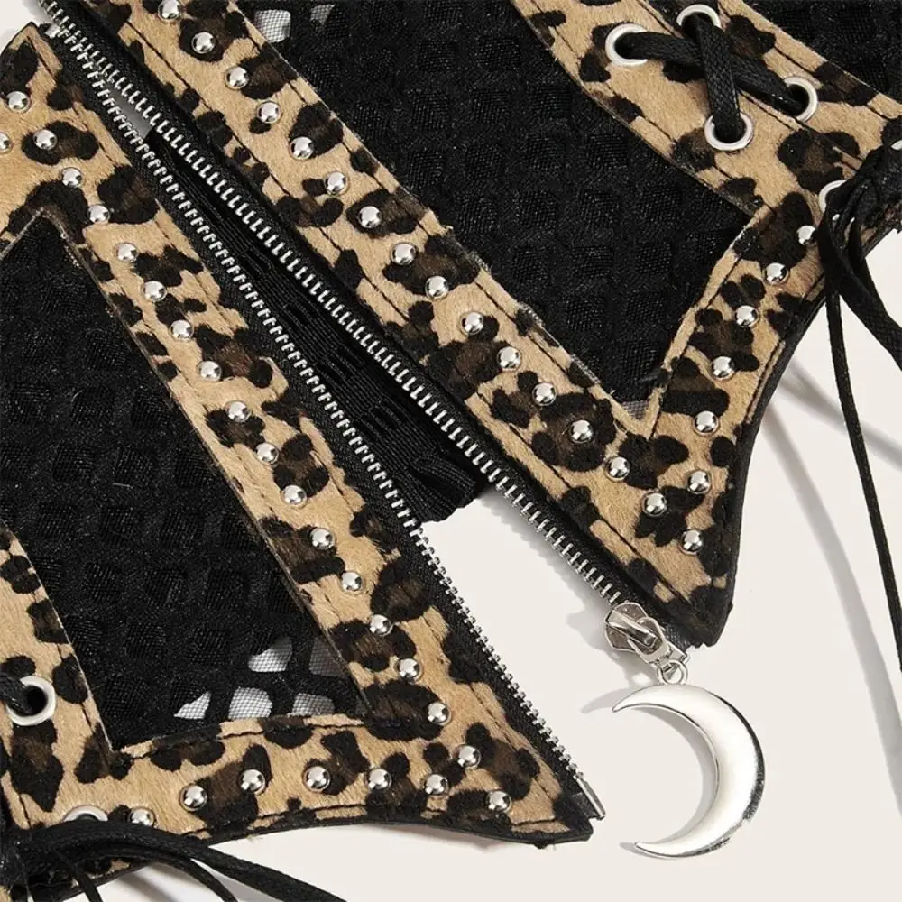 القمر سستة قلادة ليوبارد طباعة Cummerbunds حزام بولي Leather الجلود الجوف مشد أحزمة عالية الخصر مطاطا حزام خصر عريض النساء