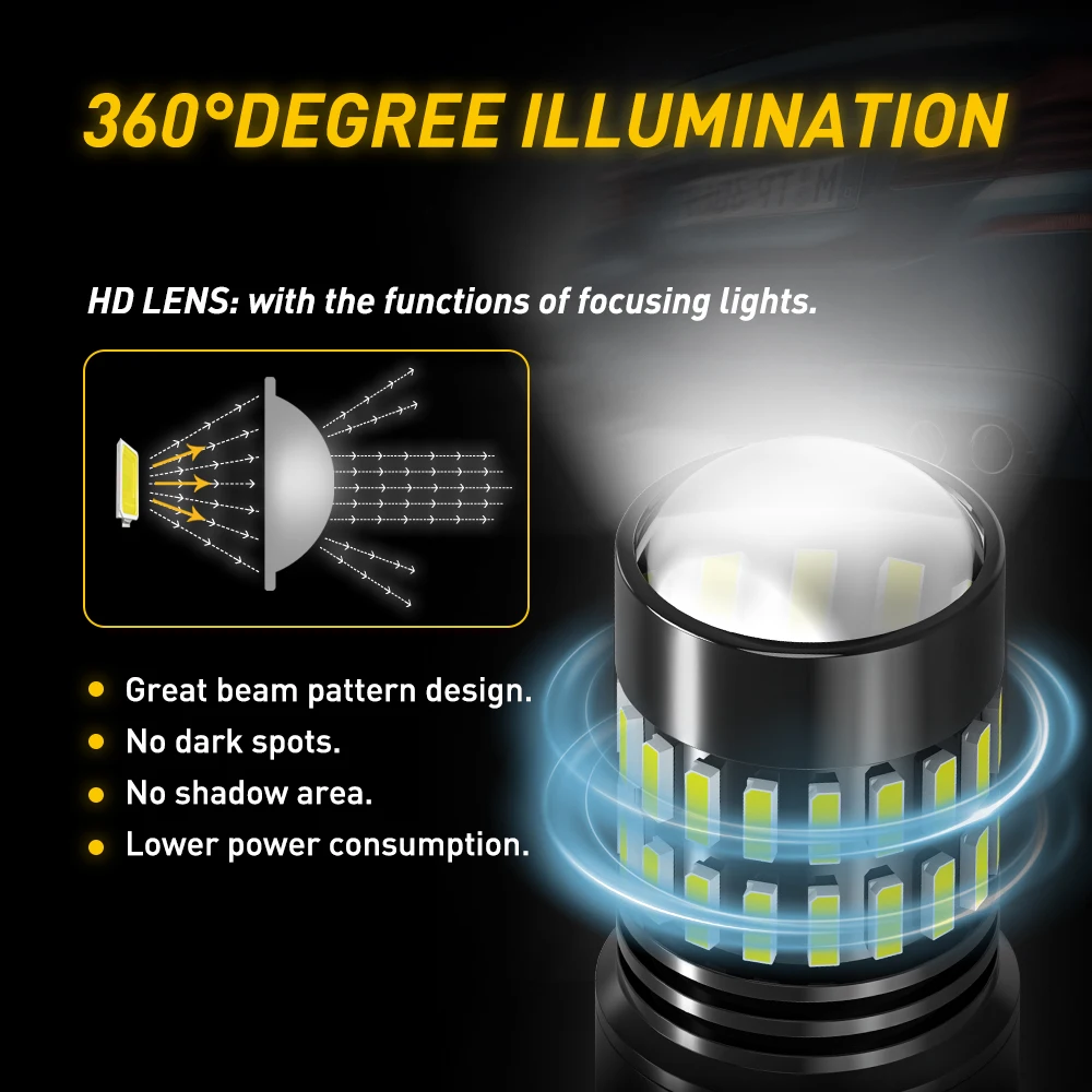 AUXITO 2Pcs T20 LED Spotlight 7443 LED Bulb Canbus NO Error 6000K White W21W W21/5W DRL Position Reverse Car Lights 4014SMD