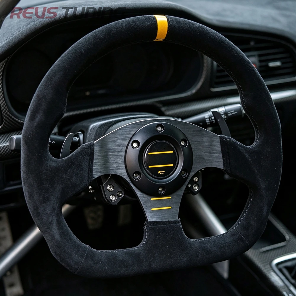 325mm Universal Suede Leather D-Shaped GT Style Racing Sport Race Rally Drift Sim Simulator Game Gaming Steering Wheel