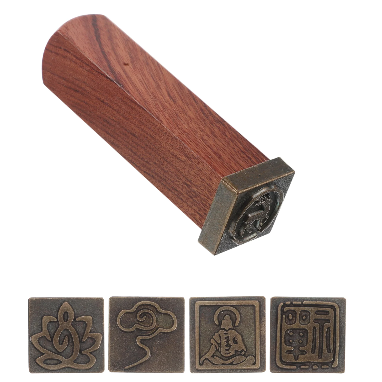 Seal Stamps for Kids Chinese New Year Lotus Letter Clay Wood Crafting Wax Child Engraving