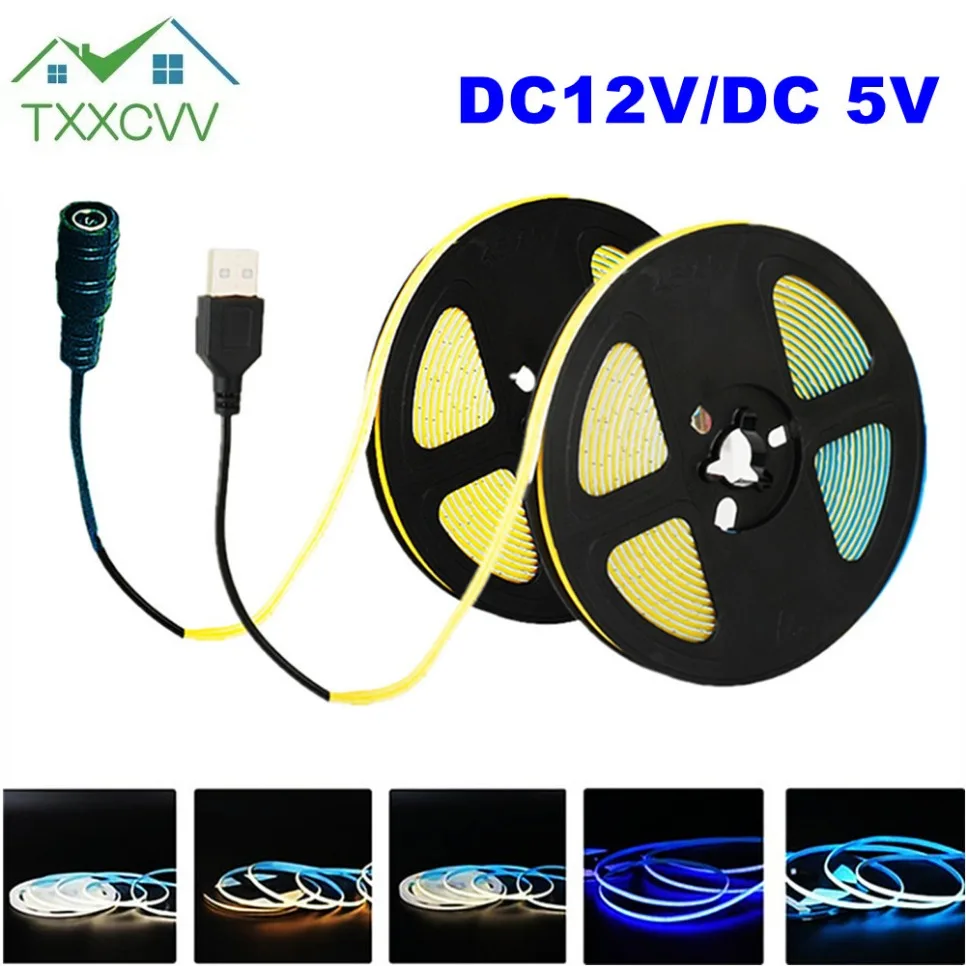 

DC 5V 12V USB LED COB Strip White Warm White LED Strip Light TV Background Lighting Tape Home Decor Lamp 1- 5m LED String Light