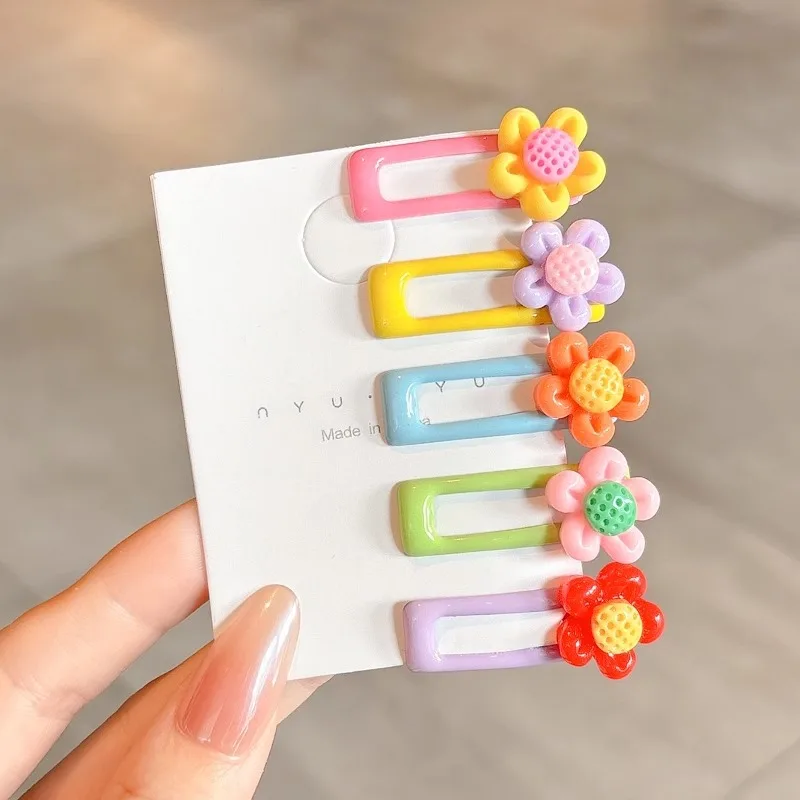 5/6 pçs/set Doce Cor Crianças Grampos de Cabelo Snap BB Clip Estrela Amor Barrettes Nenhum Harm Grampos de Cabelo Do Bebê Crianças Menina Acessórios de Cocar