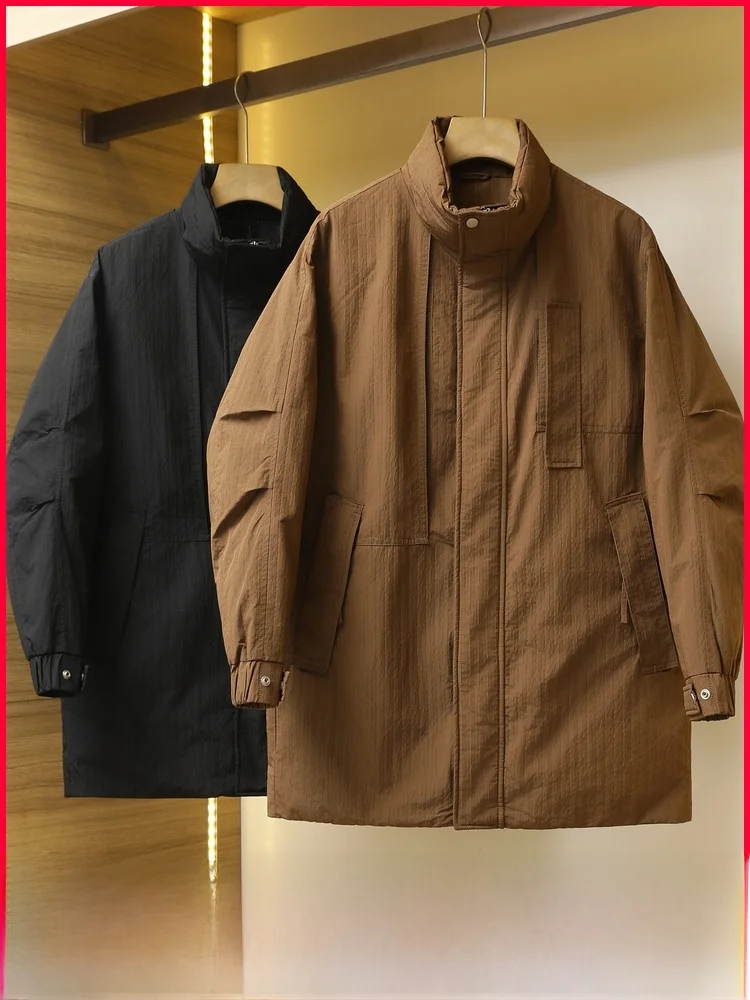 

High-End aphene Inner Men's Thiened Warm Mid-Length down Jaet Polyester Fiber Windproof 3D Design Du down Filling