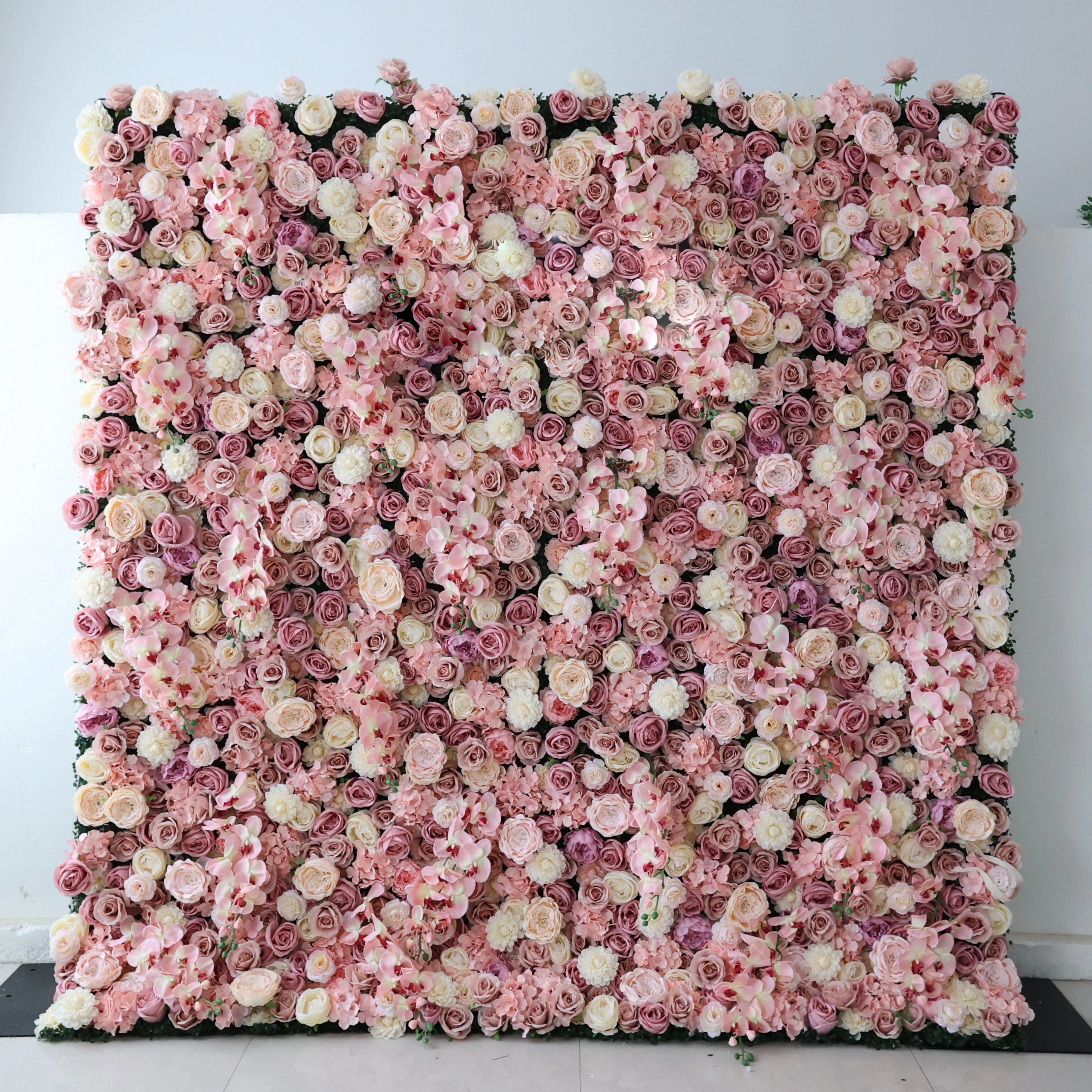 YuLiFlower 3D 5D Roll Up Fabric Artificial Silk Rose Flower Wall Wedding Decoration Flower Wall Backdrop Panel