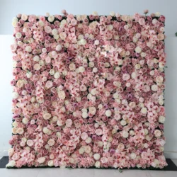 YuLiFlower 3D 5D Roll Up Fabric Artificial Silk Rose Flower Wall Wedding Decoration Flower Wall Backdrop Panel