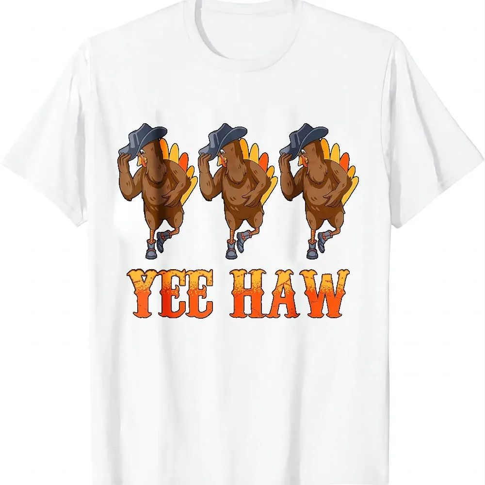 Turkey Cowboy Yeehaw Thanksgiving Day Rodeo Western Cowgirl Tees T Shirts Graphic T Shirt Vintage Retro Quick Dry Daily Wear