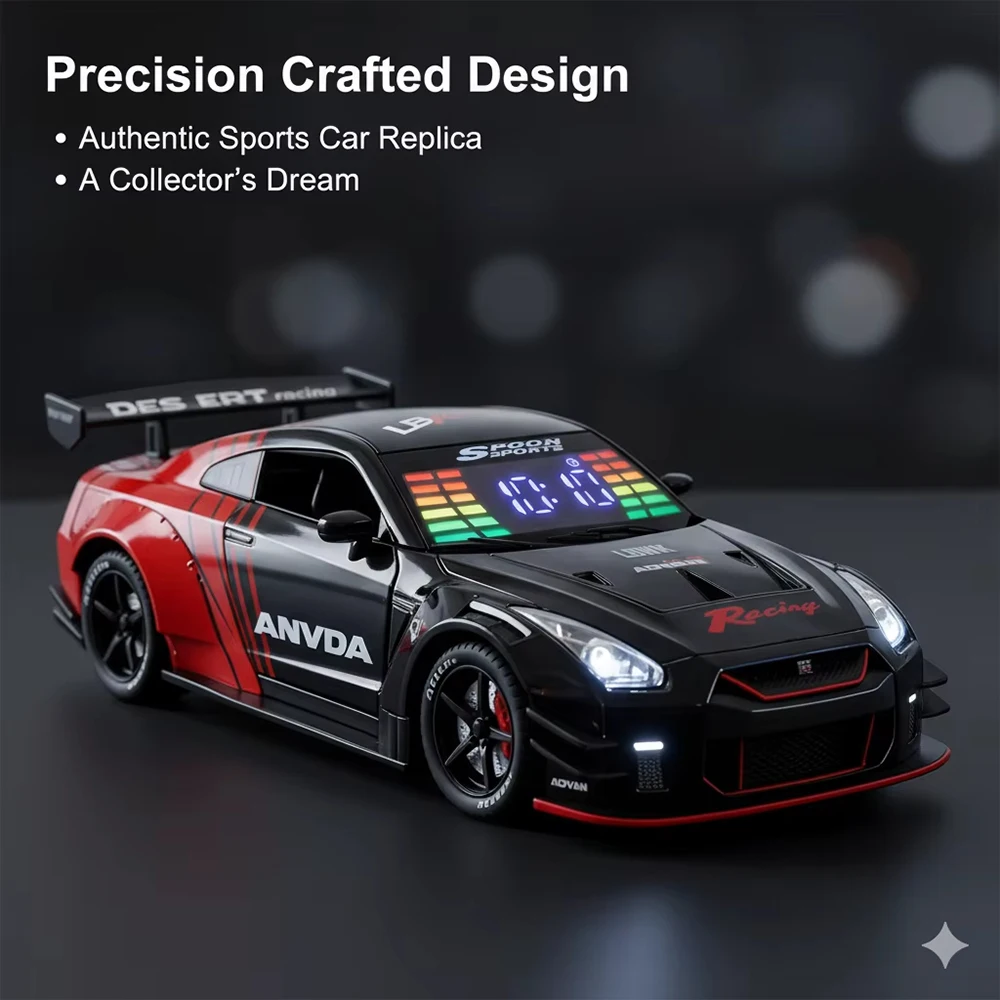 Simulated Metal Sports Car  LED Display Clock Adjustable Engine Roar Sound With Mist Sprayer Creative Desktop Ornament