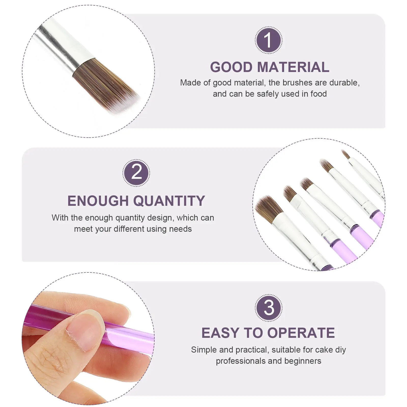 5Pcs Plastic Nylon Cake Decorating Brushes Kit Easy-to-Use Dessert Painting Tools for Fondant Cake Decorating Cookie Baking DIY