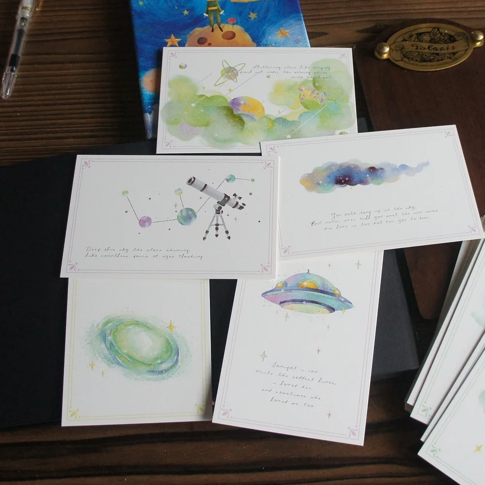 15pcs Watercolor Painting Exploring Universe Card  Party Invitation DIY Decoration Gift Message Card Postcard Scrapbooking Use