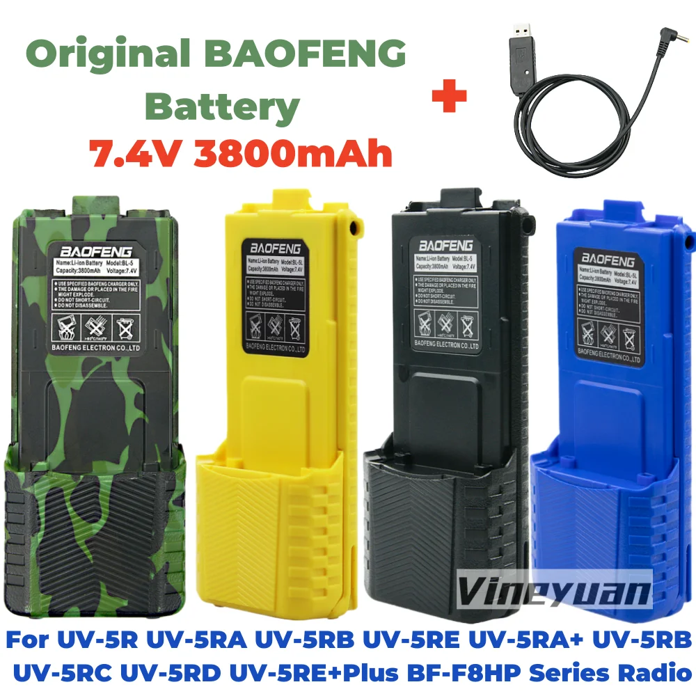 

Original Baofeng UV-5R Walkie Talkie Large Capacity Battery BL-5L 3800mAh For BF-F8HP UV-5RA UV-5RE DM-5R UV5R UV5RE USB Charger