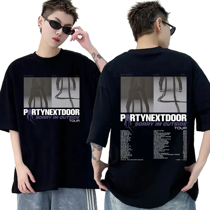 Rapper Partynextdoor Sorry Im Outside 2024 Tour Graphic T Shirts Men Hip Hop Vintage Oversized Cotton T-shirt Unisex Streetwear