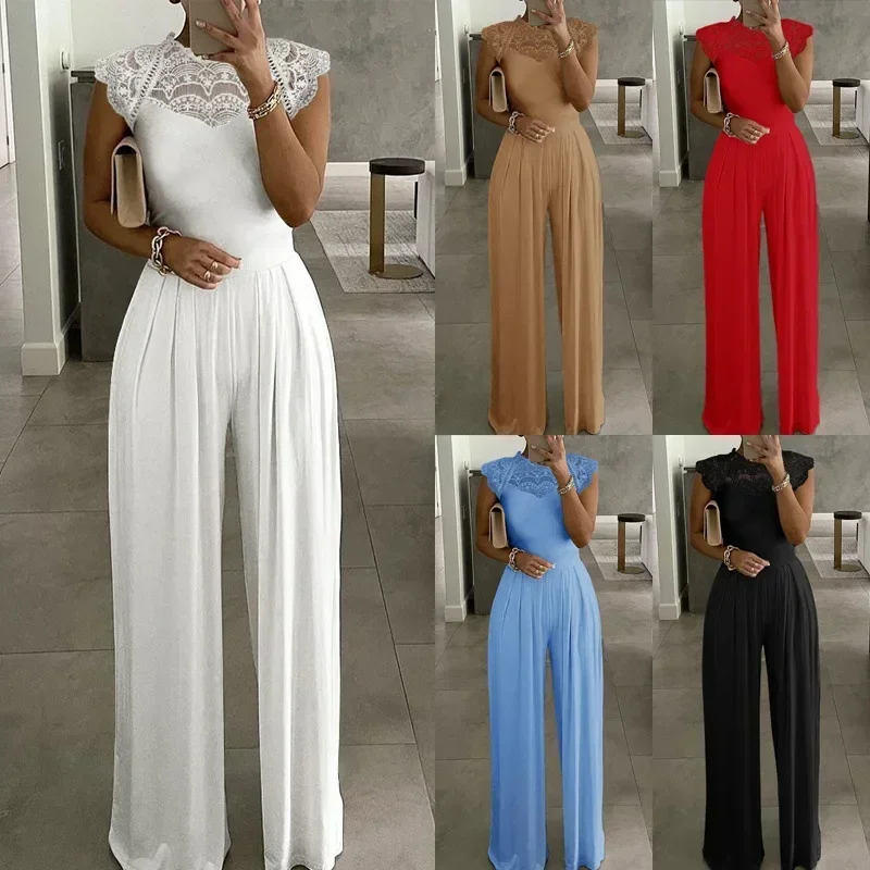 

Sexy Lace Sleeveless Women's Overall Jumpsuit Romper Party Prom High Waist Streetwear Rompers Regular Fit Jumpsuits for Woman