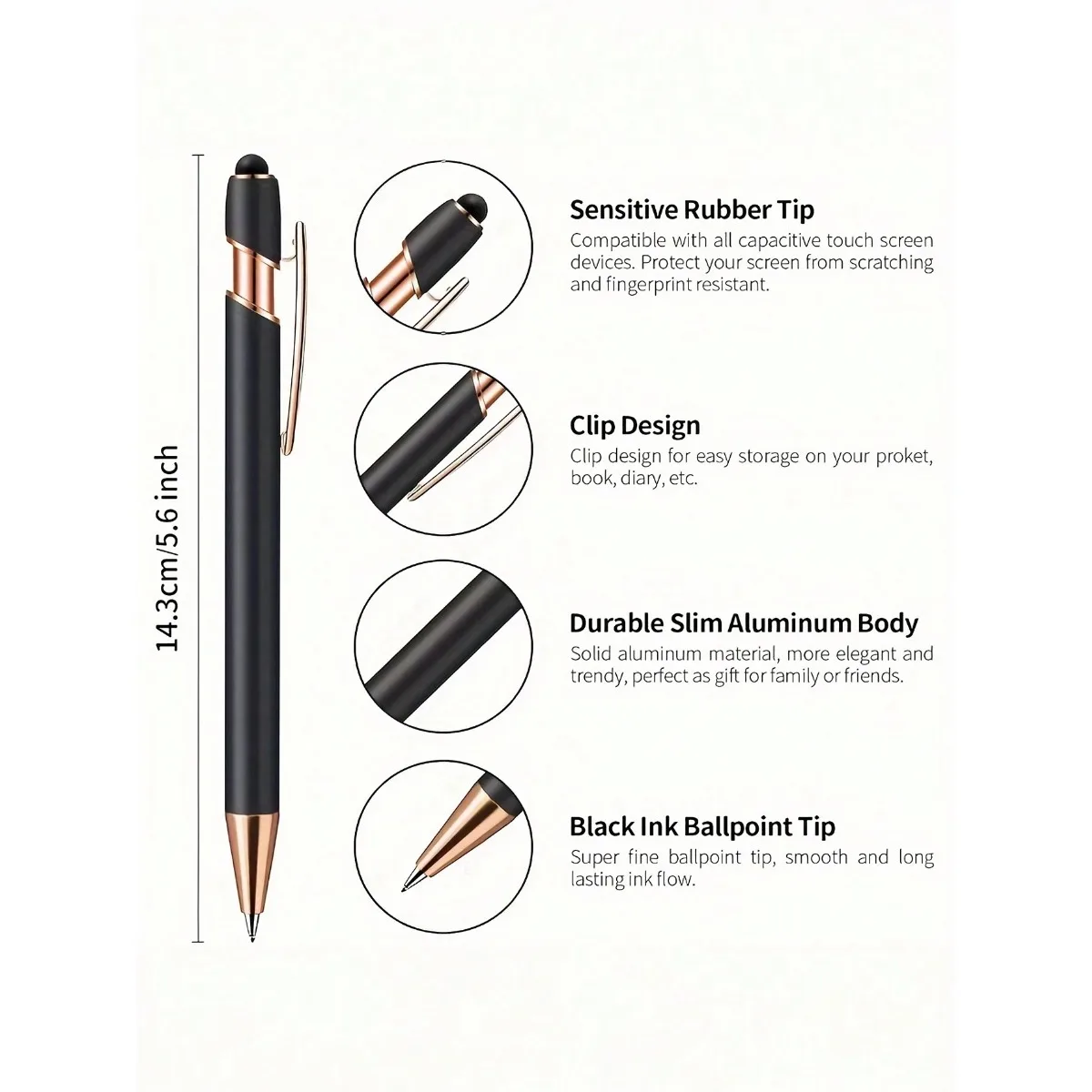 Personalized Metal Ballpoint Pen Custom Text Name Rose Gold Clip Soft Touch Engraved Pen Office Teacher Wedding Business Gift.