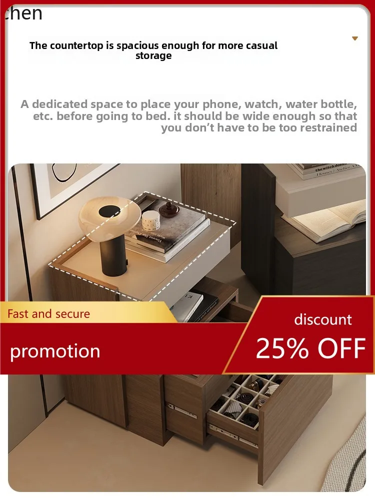 ZML Bedside Table Multi-Functional Hidden Anti-Theft Cabinet High-End Bedroom Bedside Cabinet