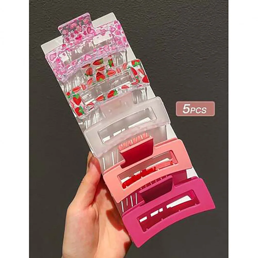 

Hot Selling 5pcs Heart Print Summer Heat Transfer Sweet Hair Accessories Square Shark Clips