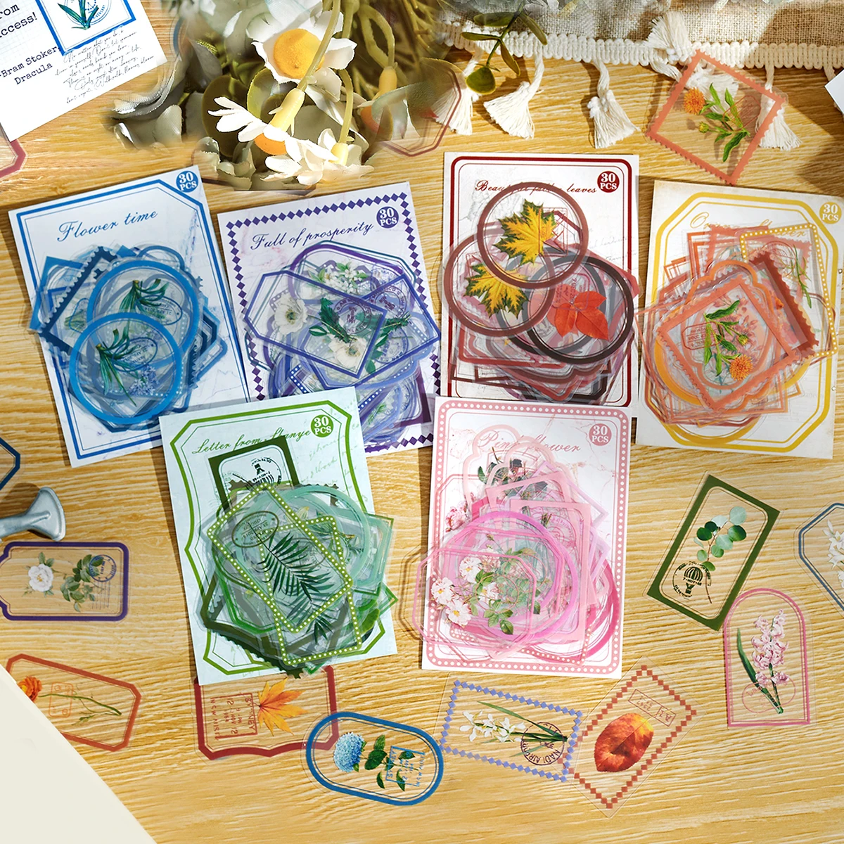 

30 sheets/package flower-themed sticker set,various patterns,DIY scrapbook photo album decoration, PET waterproof material