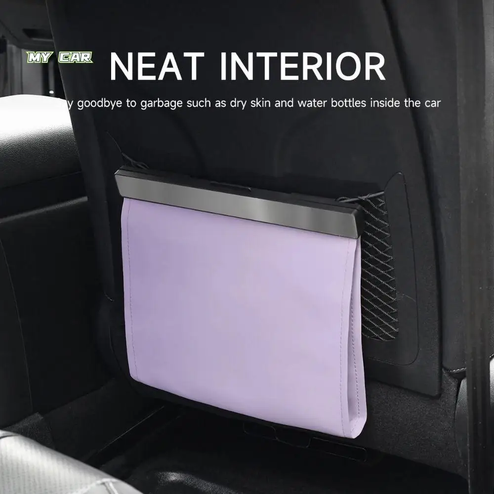 

Magnetic Adsorption Car Garbage Bag PU Leather with LED Light Seat Hanging Trash Can Leak-proof Durable Car Storage Pocket
