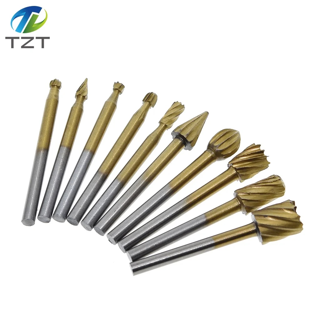 10 Pieces 1/8 HSS Routing Router Drill Bits Set Dremel Carbide Rotary Burrs Tools Wood Stone Metal Root Carving Milling Cutter