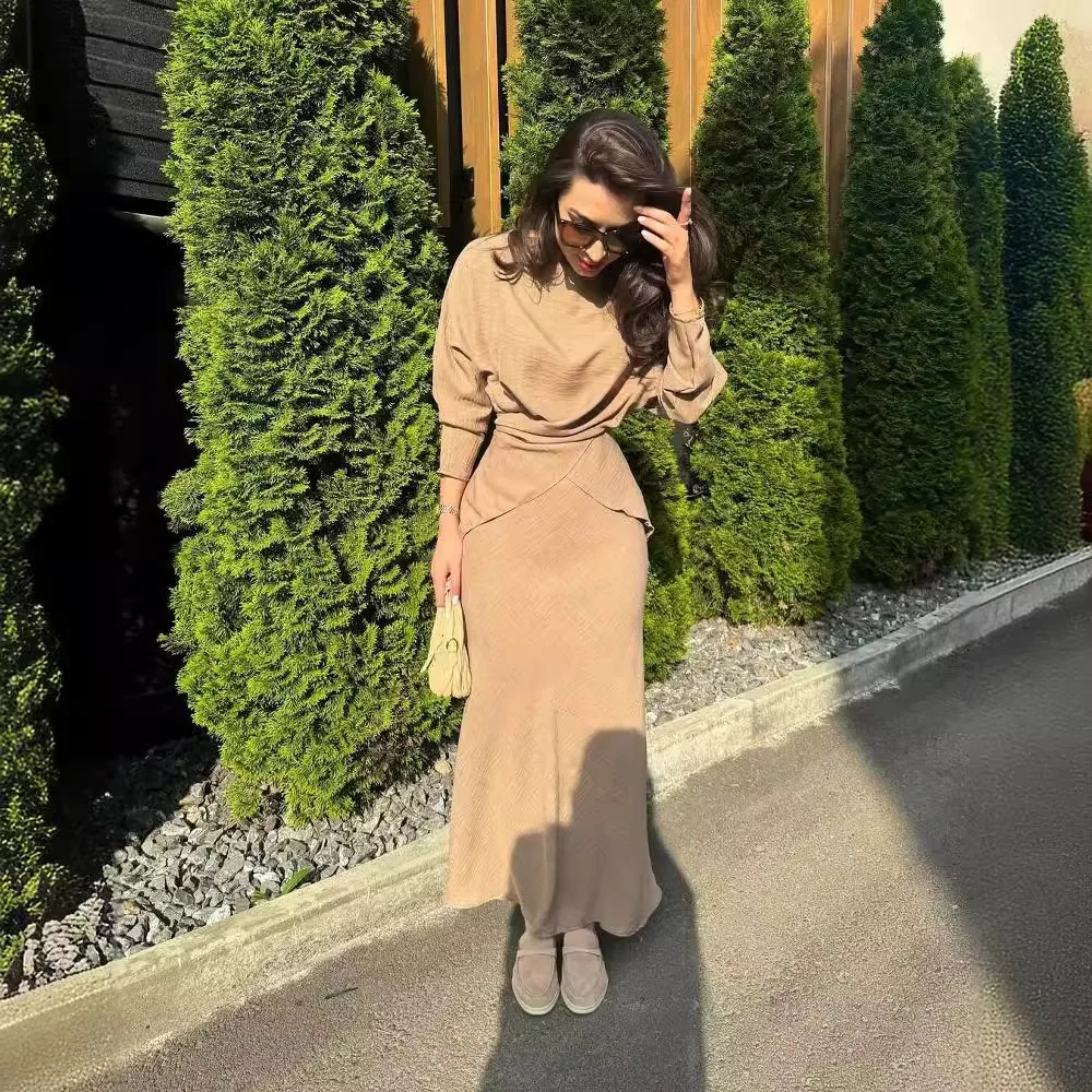 New Slim Shirt Long Skirt 2 Piece Set Fashion Long Sleeve Top & High Waist Dresses Office Casual Commuter Women's Clothing 2025