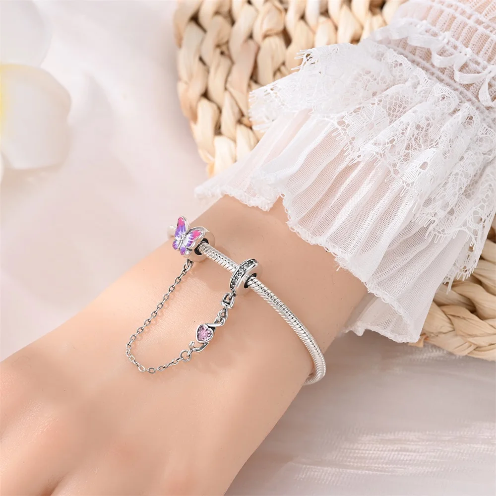 Dazzling 925 Sterling Silver Note Butterfly Charm Fit DIY Bracelet Necklace For Women's Garden Flower Viewing Accessories