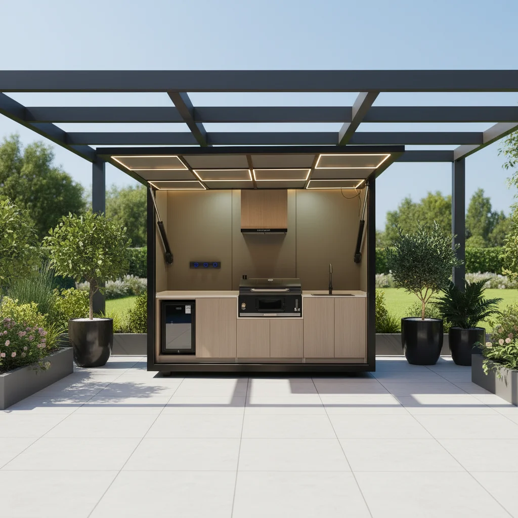 Customized 10ft Outdoor Kitchen Pod Galvanized Steel Frame Breathable All-Weather Prefab Container Structure Integrated Storage
