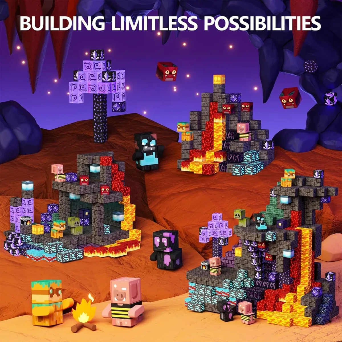 Magnetische bouwstenen speelgoed mijnwereld magneet kasteel bloesem grot kubus set baksteen kubus Kerstmis Halloween speelgoed jongen meisje cadeau