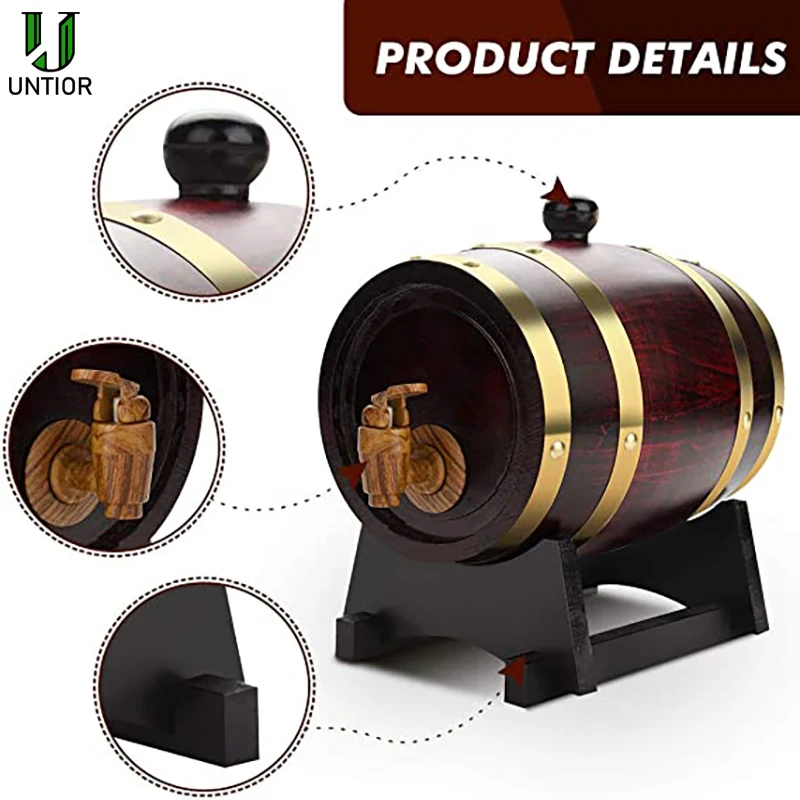 UNTIOR 1.5/3L Wood Wine Barrel Oak Beer Brewing Equipment Rum Pot Whisky Wine Bar Tools Wedding Decoration Home Brew Beer Tools