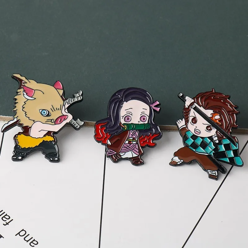Broche de Demon Slayer, Muñeco de Dibujos Animados, Insignia de Metal COS de Jiro, Mi Esposa Shanyi, You Bean, para Estufa/Refrigerador