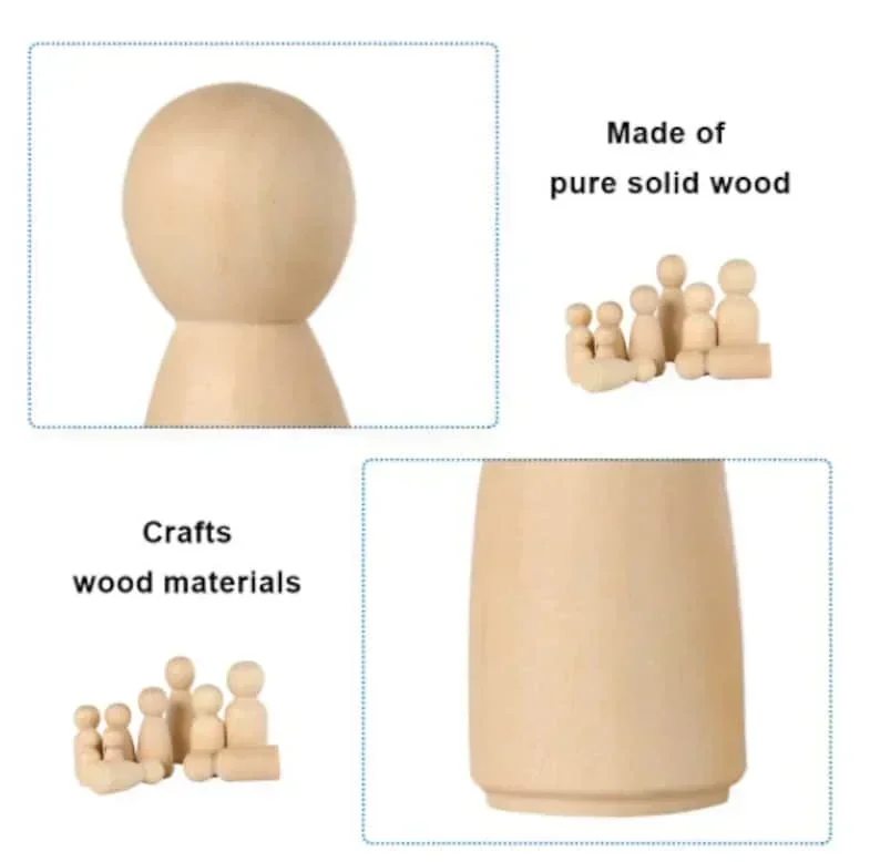 50 DIY Wooden Peg Dolls Family Kit - Unfinished Blank Peg People to Paint and Customize - Arts and Crafts Supplies