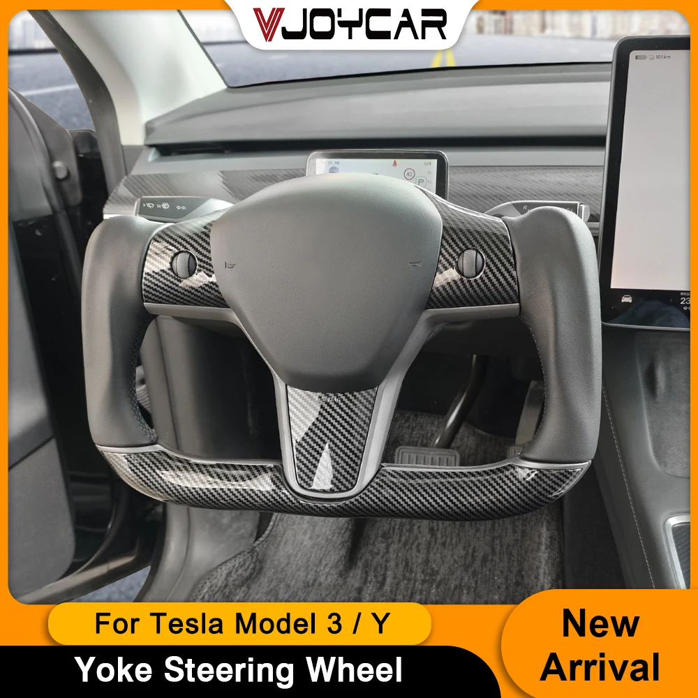

Рулевое колесо Vjoycar 370 мм из углеродного волокна с хомутом для Tesla Model 3 Y, гоночная ручка с подогревом, автомобильные аксессуары