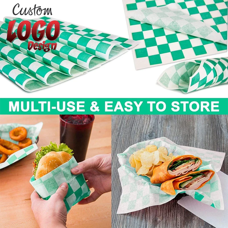 Custom Printed Logo Food Grade Restaurant Custom Greaseproof Paper Fast Food Wax Pe Wrapping Paper White